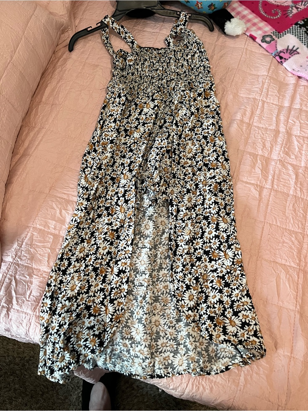 art class Black Floral Daisy romper Dress with White and Mustard Accents